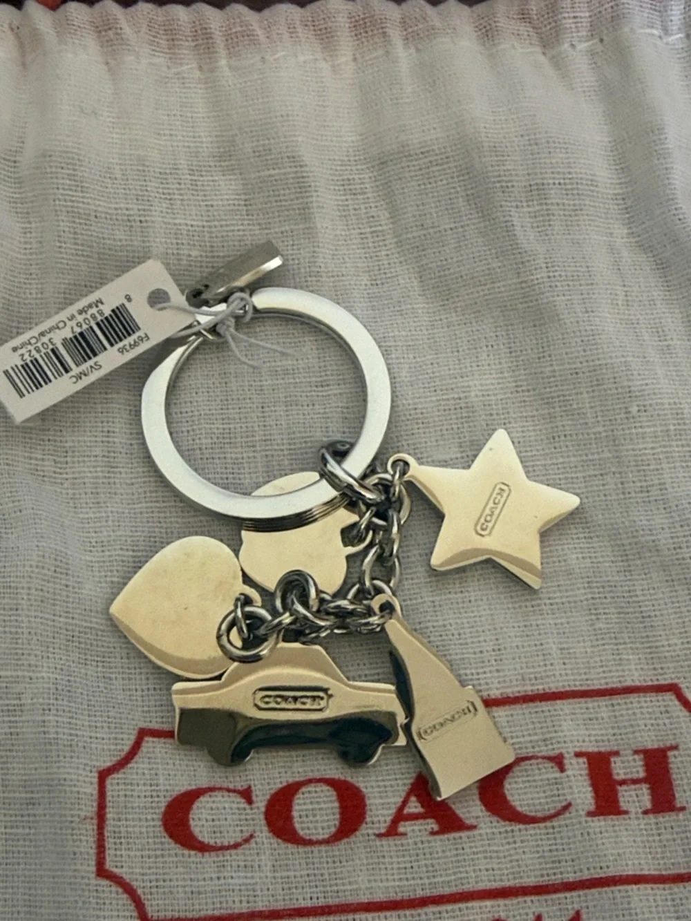 Coach Silver Keyring with Red Heart Charms and yellow taxi, Chrysler Building